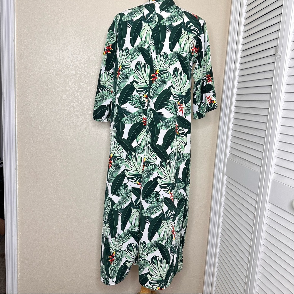 Rachel Zoe OS Green Tropical Palm Open Front Kimono Kaftkan - Picture 6 of 7